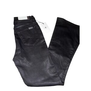 7 For All Mankind Ultra High Rise Skinny Boot Coated Black Denim Jeans 27 NWT